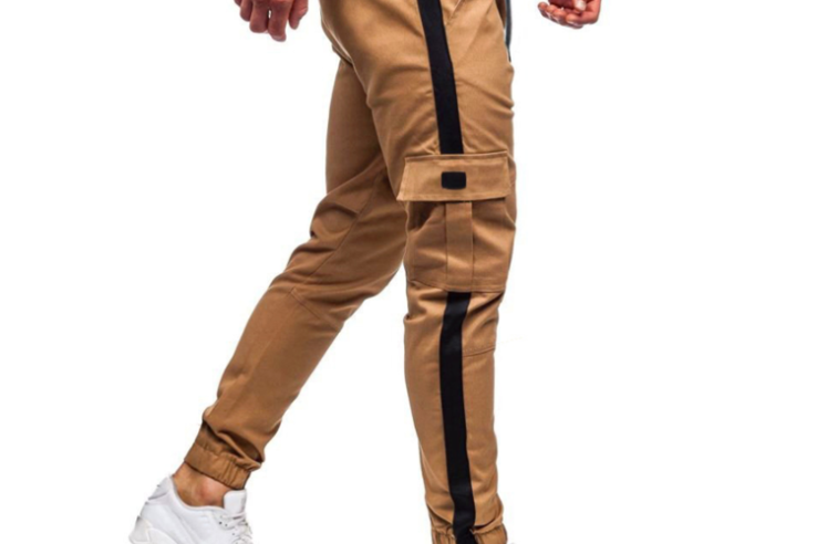 Hot sales large pockets elastic cargo pants (4)